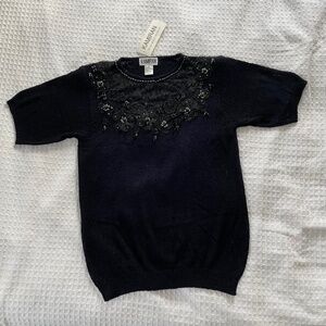 Vintage NTW Kamiran Black Knit Short Sleeve with Beaded Details